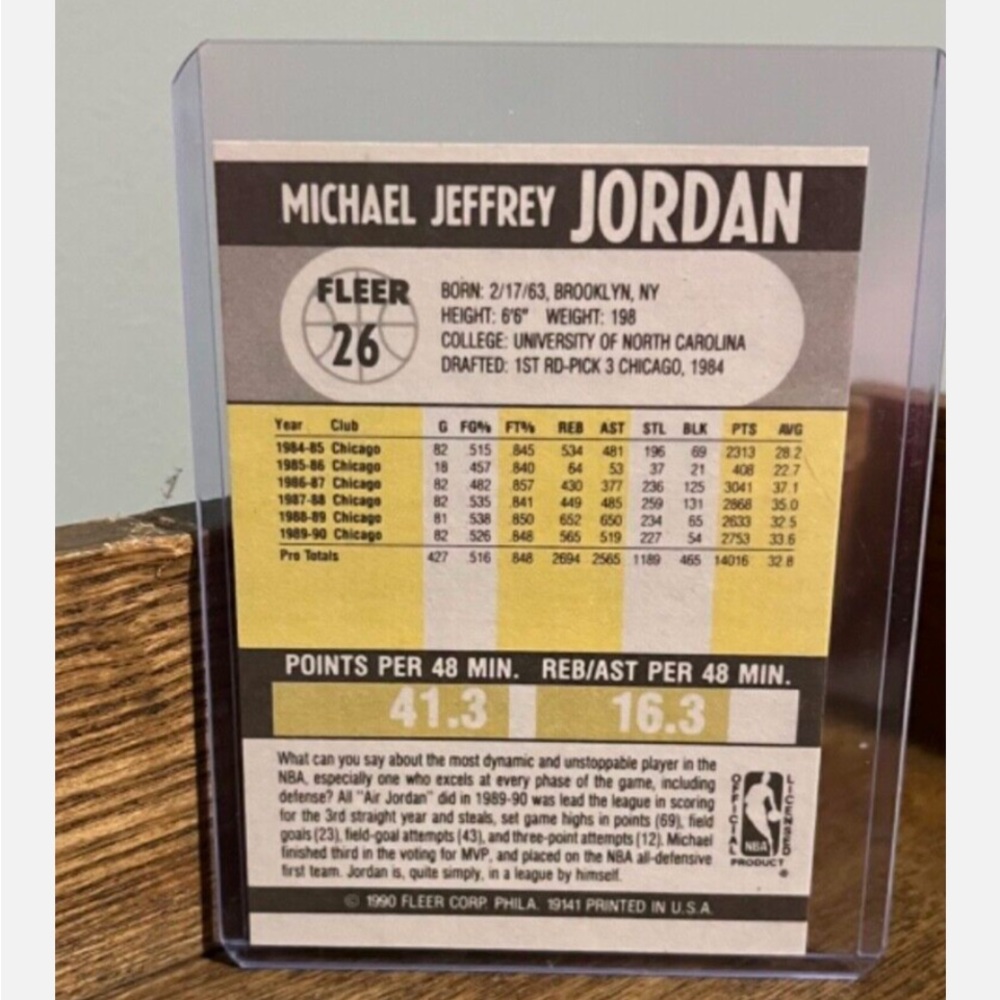 Michael Jeffrey Jordan #23 🏀 1990 Fleer Error/Misprint NBA Basketball Card #26 - Picture 2 of 4